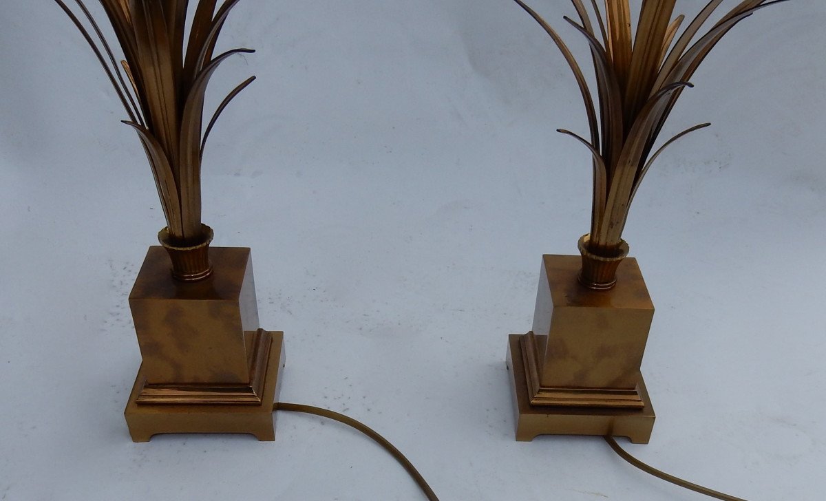 1950/70 Pair Of Lamps With Reeds In Brass And Gilt Bronze Signed Charles-photo-4