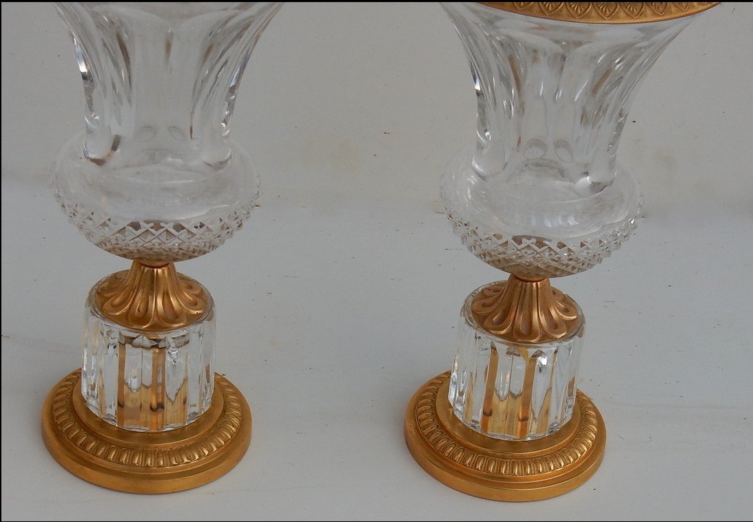 1970 ′ Pair Of Medicis Crystal And Gilt Bronze Vases-photo-2