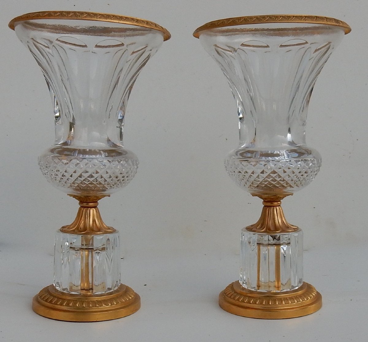 1970 ′ Pair Of Medicis Crystal And Gilt Bronze Vases