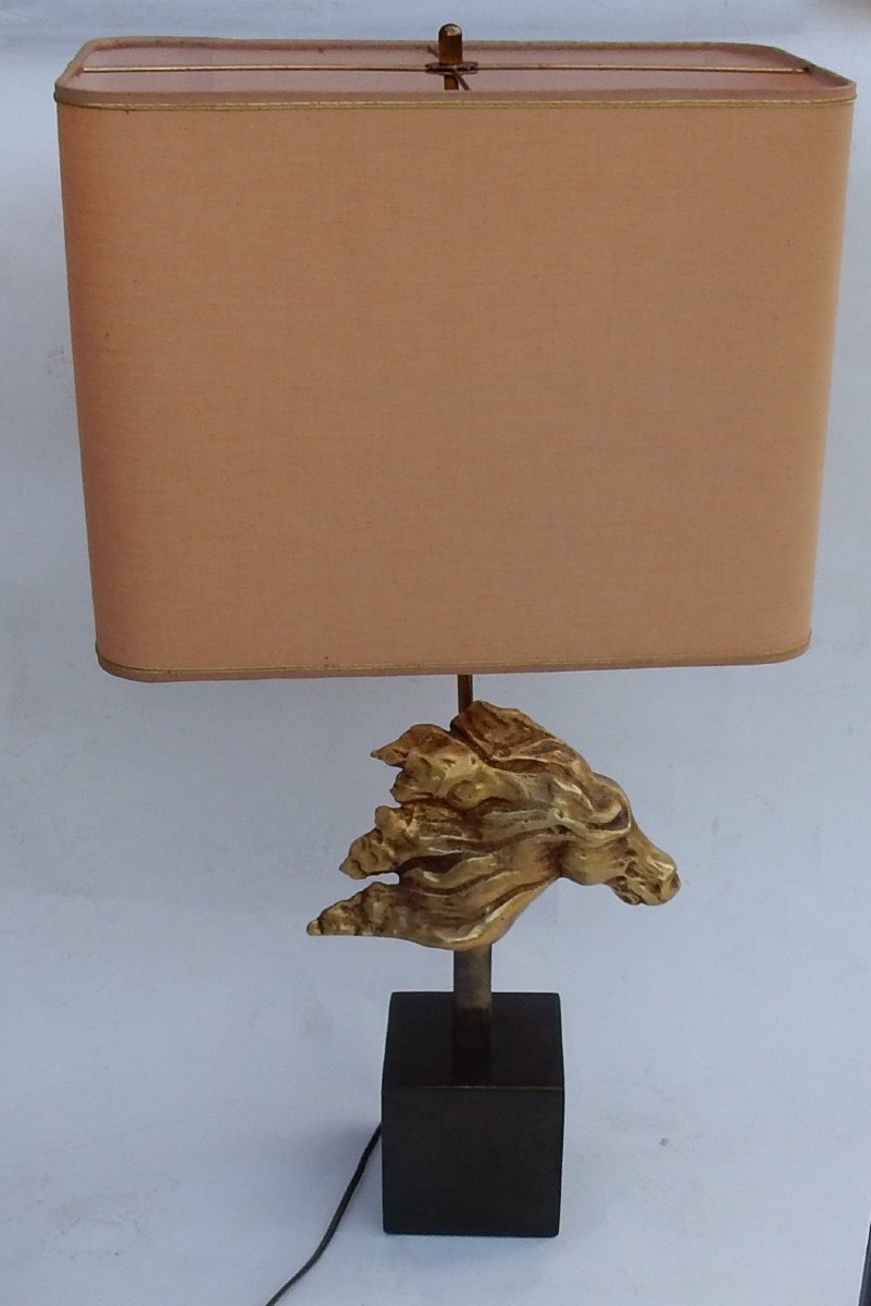 1970′ Lampe Décor De Tête De Cheval Bronze Doré Dlg Duval Brasseur Non Signée