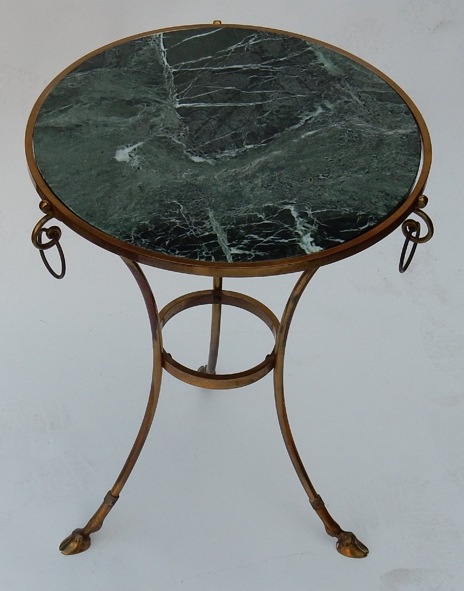 1970 ′ Maison Charles Pedestal Table In Brass With Green Marble Top-photo-3