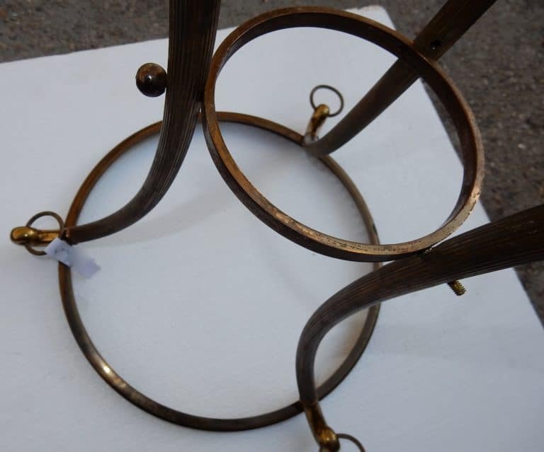 1970 ′ Maison Charles Pedestal Table In Brass With Green Marble Top-photo-1