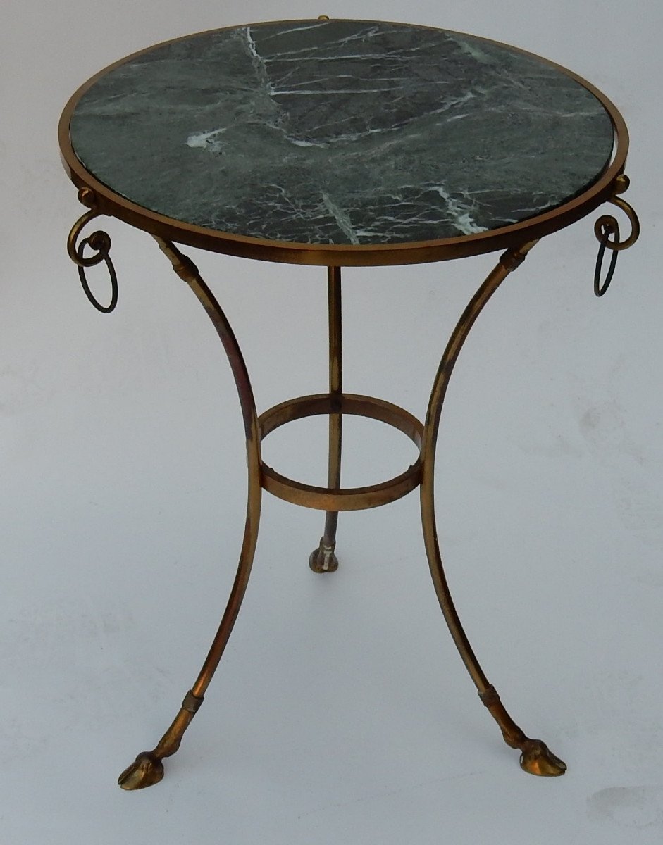 1970 ′ Maison Charles Pedestal Table In Brass With Green Marble Top