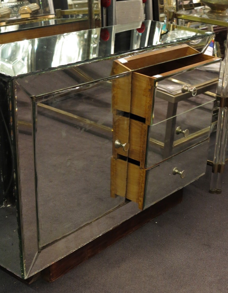 1950′ Buffet Miroir Art Déco 1 Porte 3 Tiroirs-photo-4