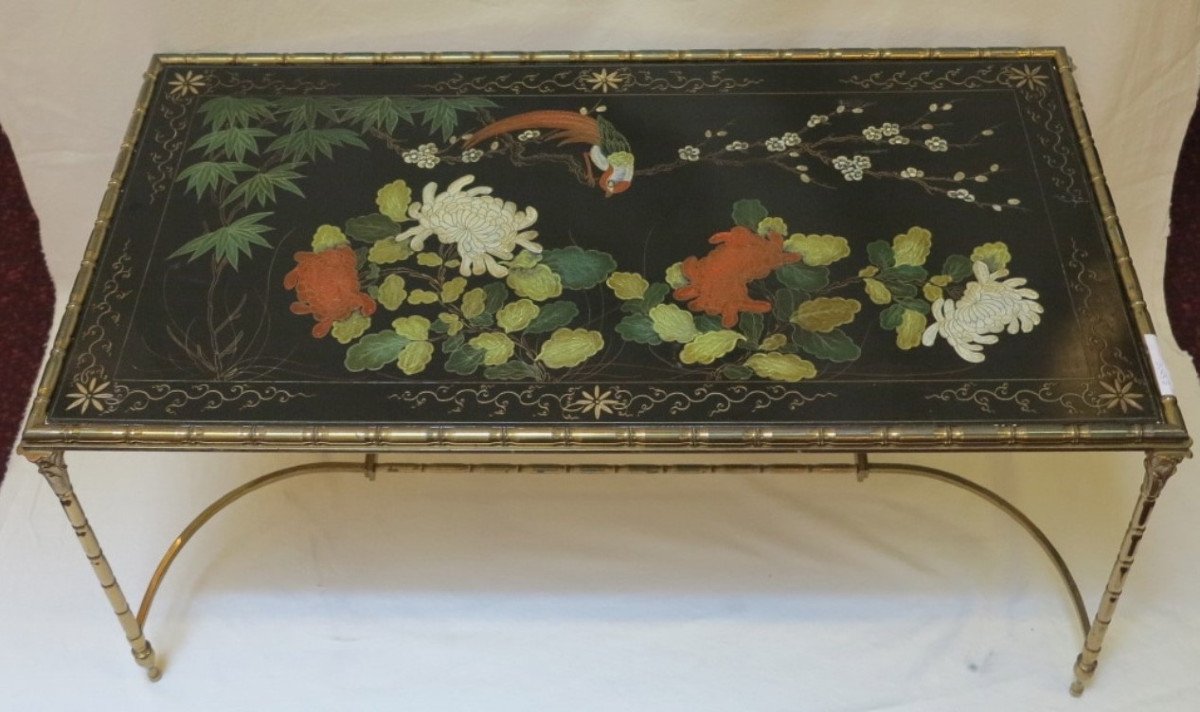 1970 ′ Baguès Style Coffee Table Chinese Lacquer 95 X 50 Xh 44 Cm