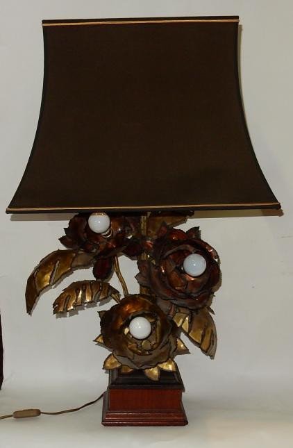 1970′ Lampe Aux Anémones En Métal Style Maison Jansen 3 Têtes Genre Baroque