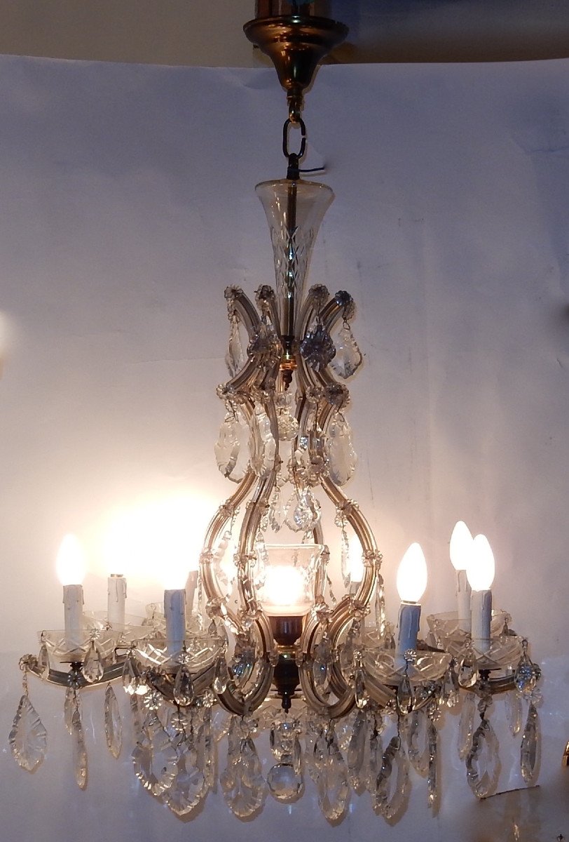 1920/40 ′ Marie Therese Cage Chandelier In Bohemian Crystal-photo-2
