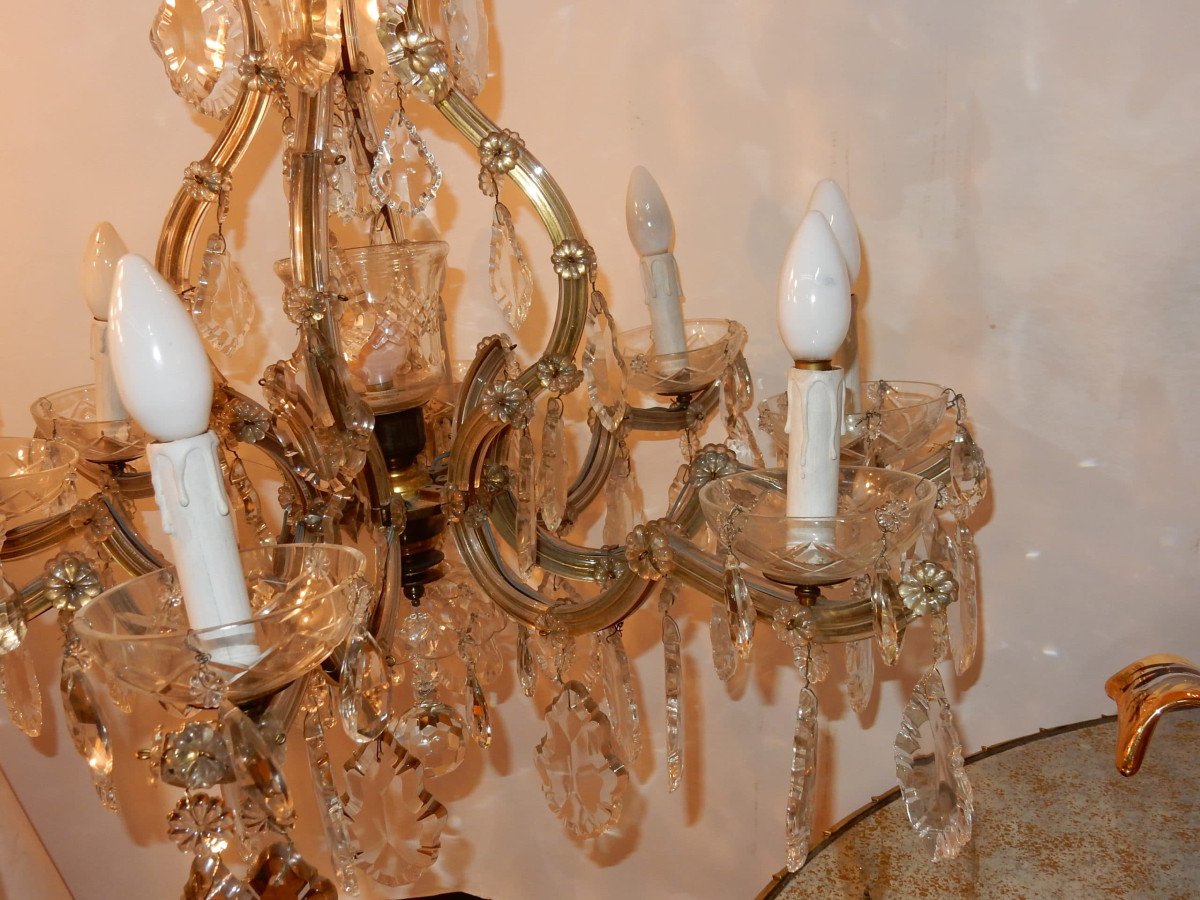 1920/40 ′ Marie Therese Cage Chandelier In Bohemian Crystal-photo-4
