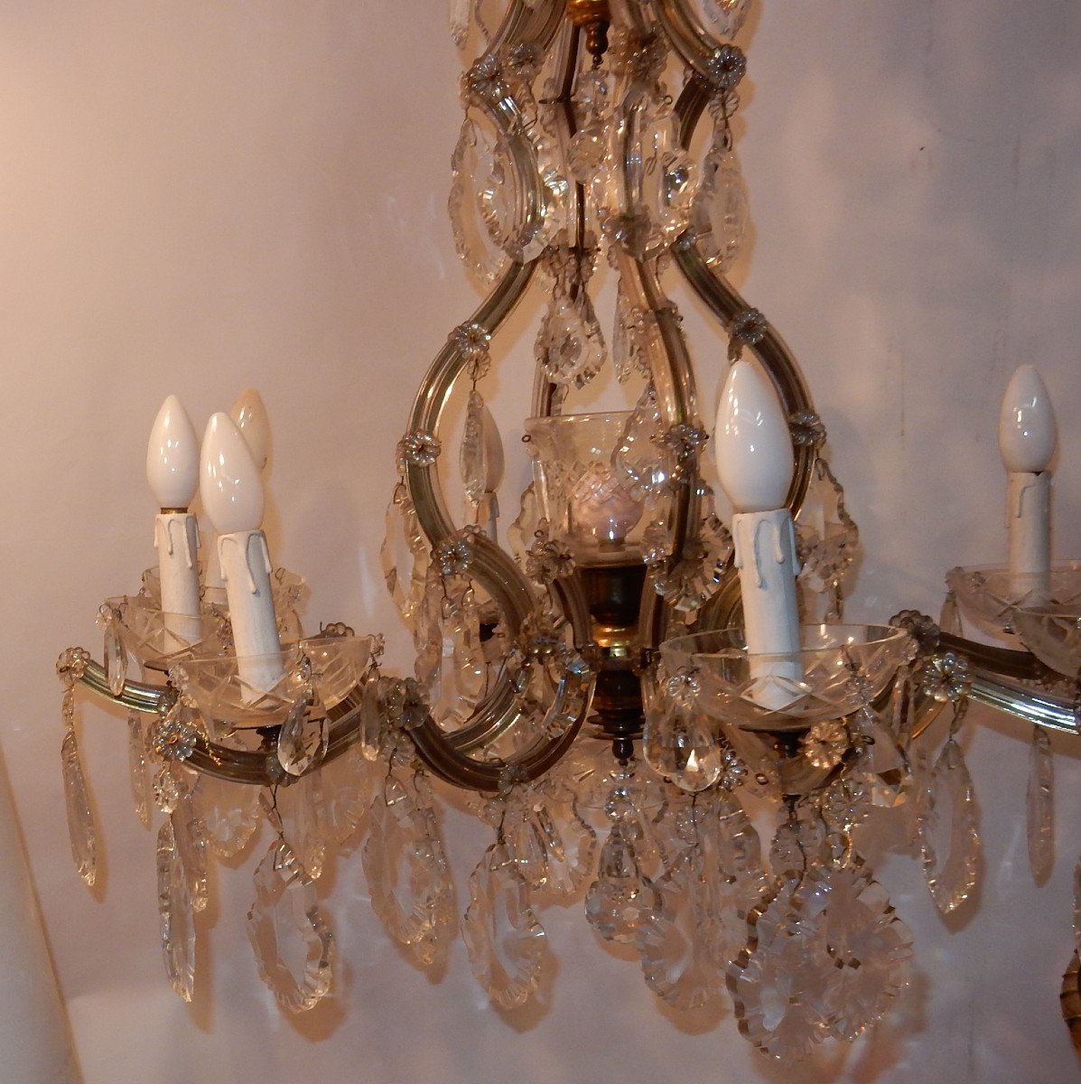 1920/40 ′ Marie Therese Cage Chandelier In Bohemian Crystal-photo-3