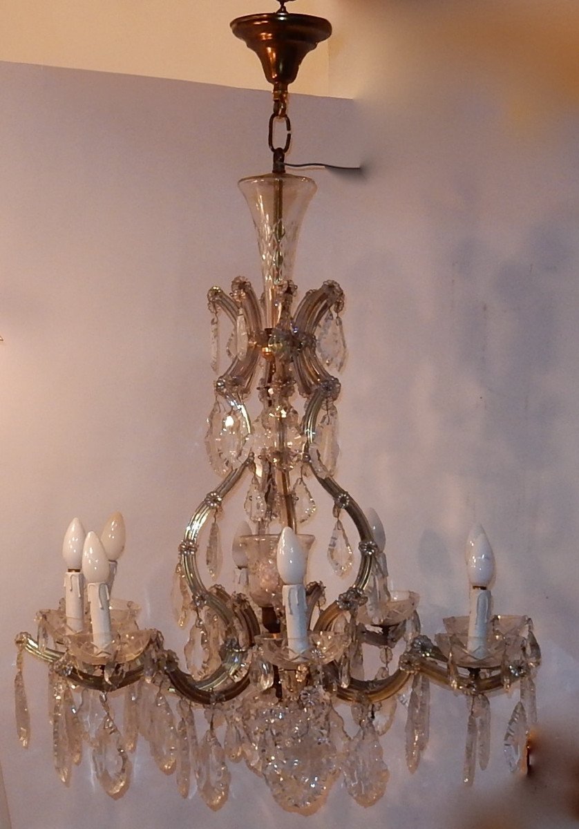 1920/40 ′ Marie Therese Cage Chandelier In Bohemian Crystal