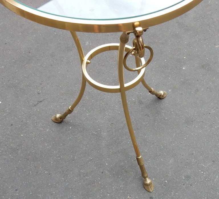 1970/80 'gilt Bronze Pedestal Table Glass Tray Maison Charles-photo-4