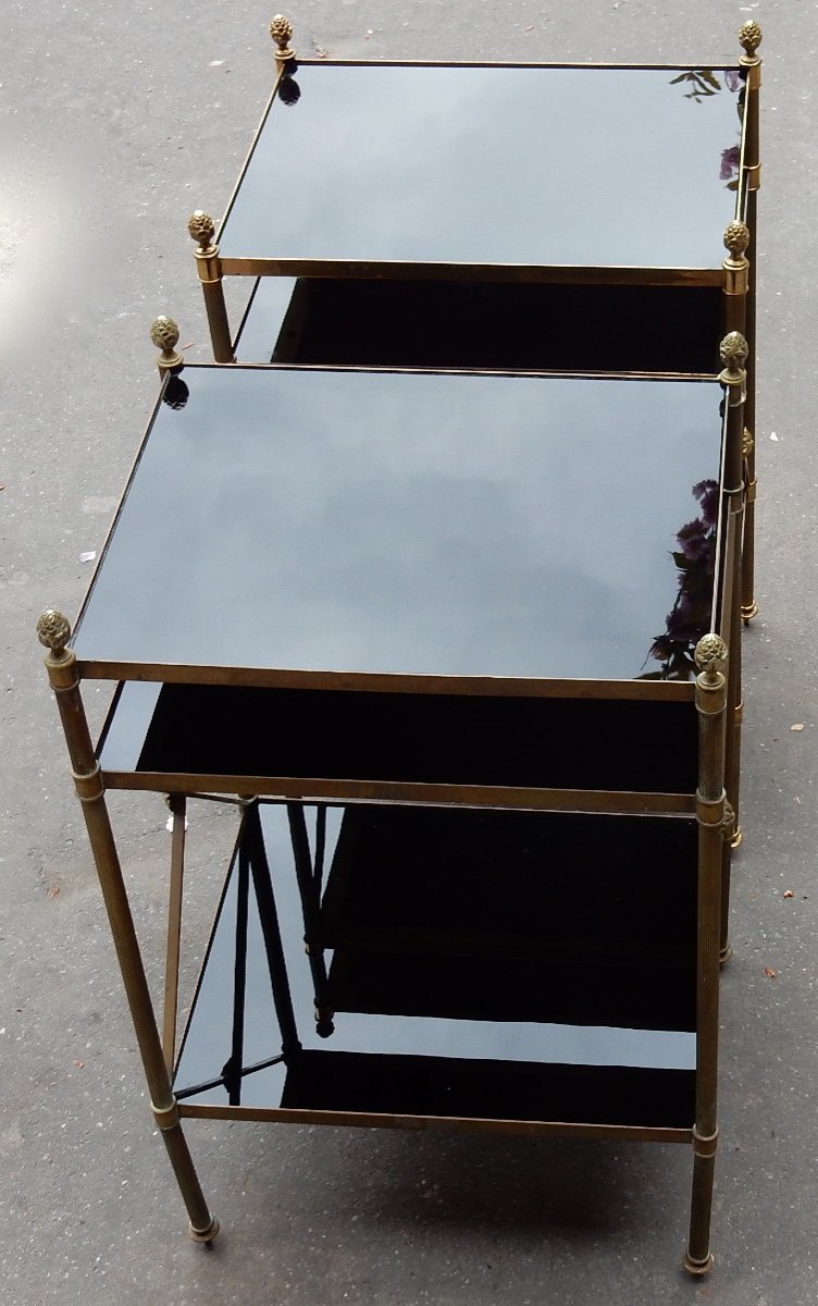 1950/70 ′ Pair Of Brass Shelves On 3 Levels Maison Baguès With Braces Opaline Trays-photo-4