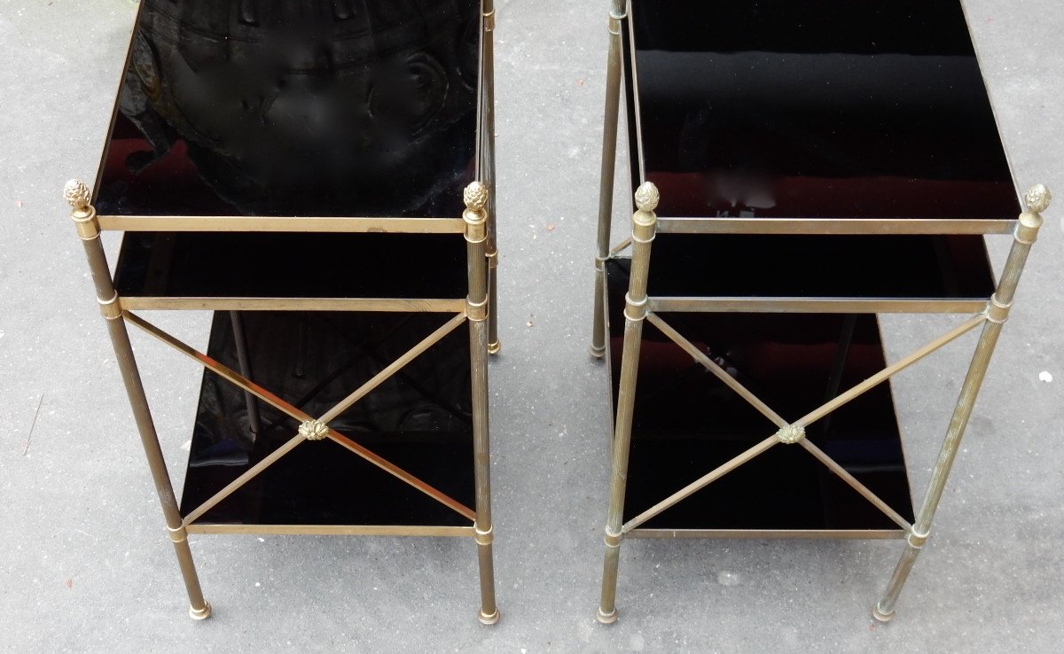 1950/70 ′ Pair Of Brass Shelves On 3 Levels Maison Baguès With Braces Opaline Trays-photo-1
