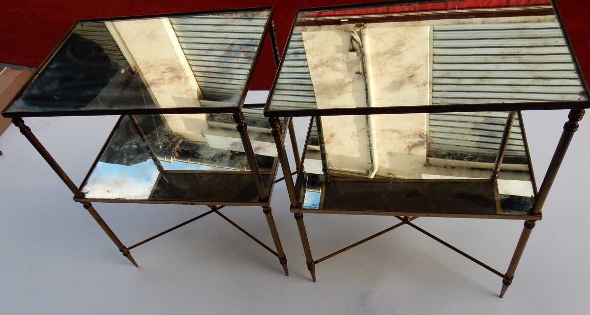 1950/70 ′ Pair Of Bronze Sofa Ends, 2 Oxidized Mirror Trays, Maison Baguès Style-photo-2