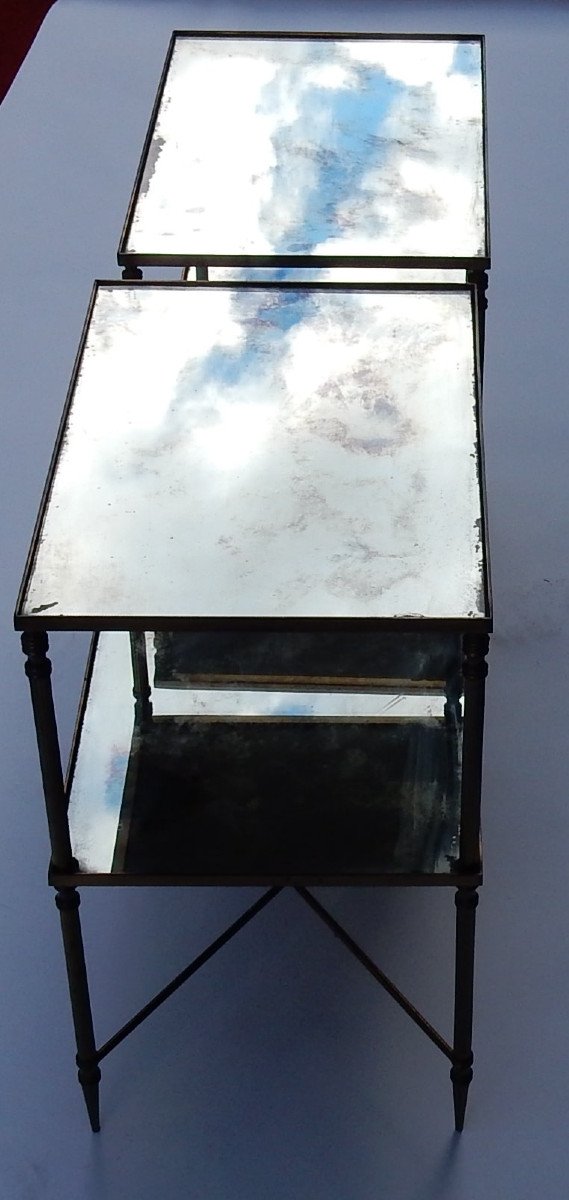 1950/70 ′ Pair Of Bronze Sofa Ends, 2 Oxidized Mirror Trays, Maison Baguès Style-photo-3