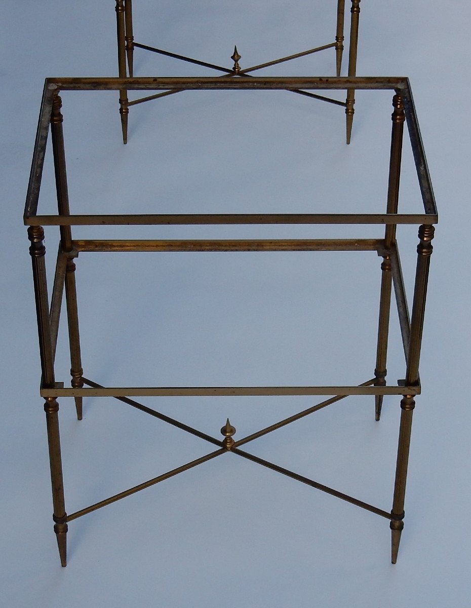 1950/70 ′ Pair Of Bronze Sofa Ends, 2 Oxidized Mirror Trays, Maison Baguès Style-photo-2