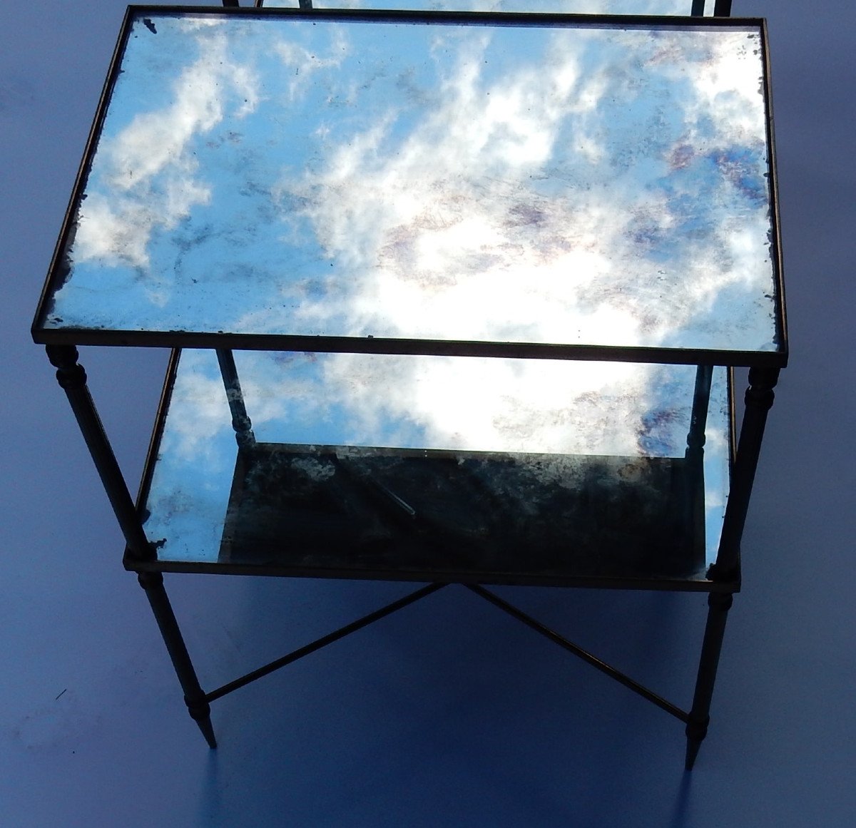 1950/70 ′ Pair Of Bronze Sofa Ends, 2 Oxidized Mirror Trays, Maison Baguès Style-photo-4