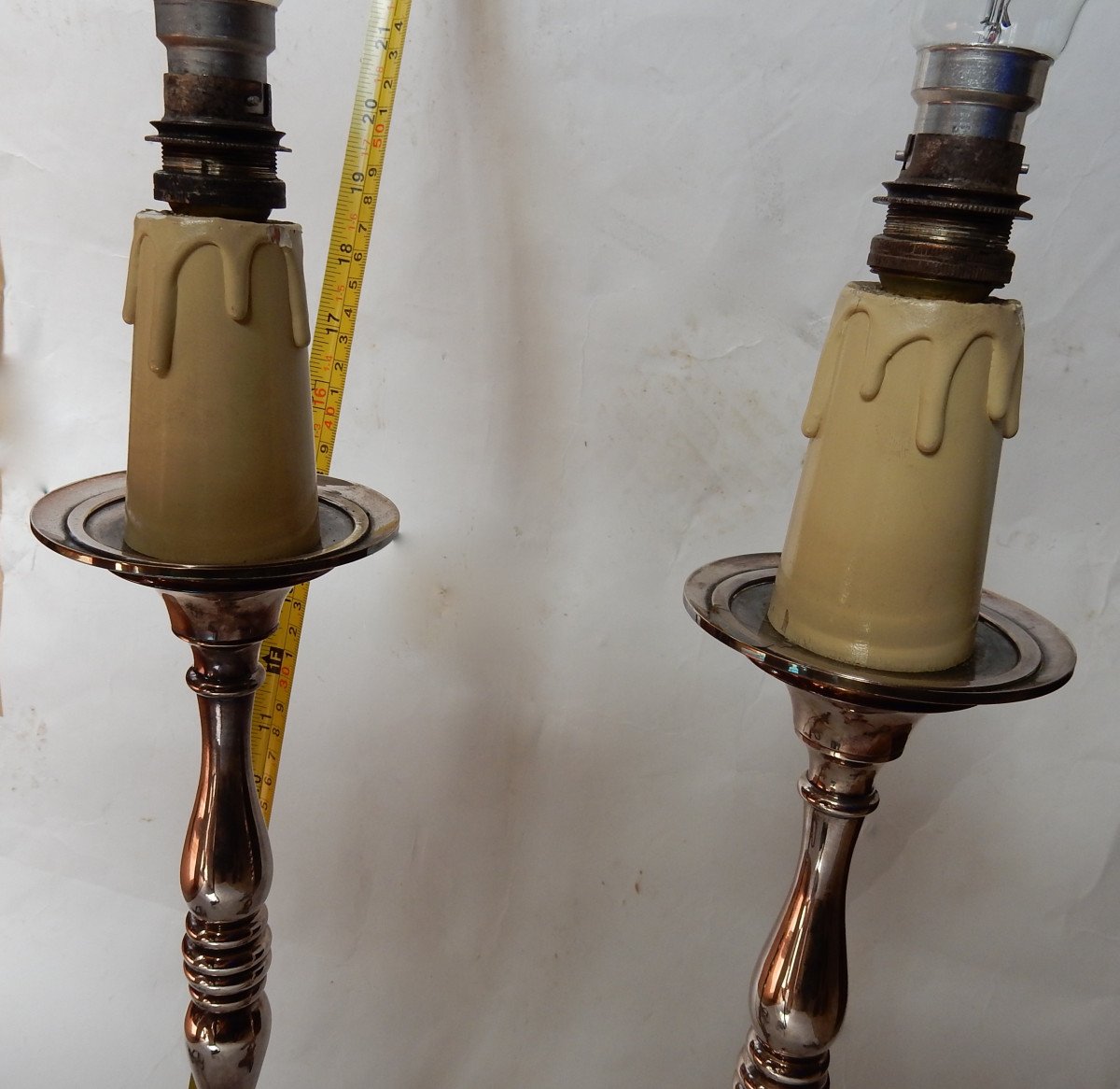 1900/1920 'pair Of Tripod Candlesticks In Silver Bronze Signed A.mourier H 50 X 14x 14 Cm-photo-2