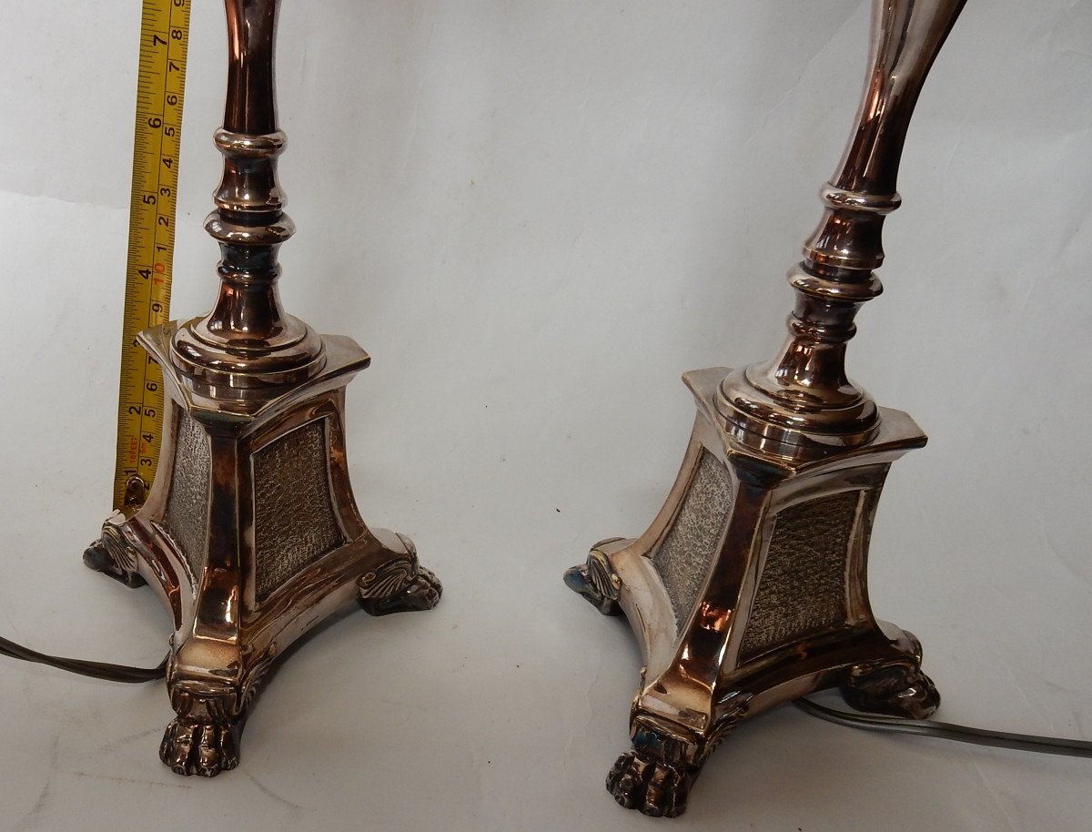 1900/1920 'pair Of Tripod Candlesticks In Silver Bronze Signed A.mourier H 50 X 14x 14 Cm-photo-4