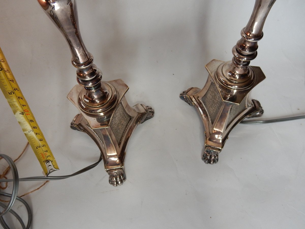 1900/1920 'pair Of Tripod Candlesticks In Silver Bronze Signed A.mourier H 50 X 14x 14 Cm-photo-5