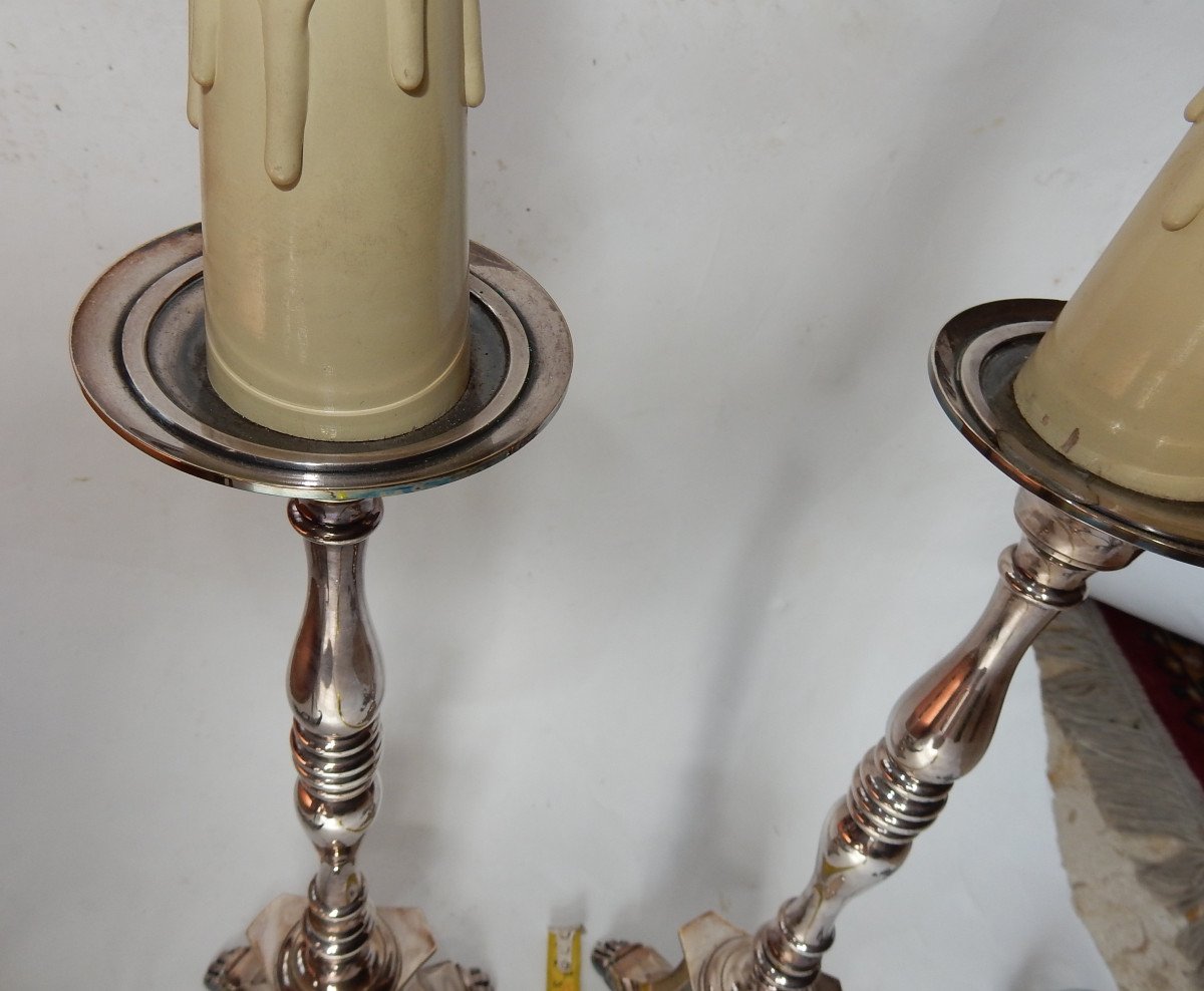 1900/1920 'pair Of Tripod Candlesticks In Silver Bronze Signed A.mourier H 50 X 14x 14 Cm-photo-7