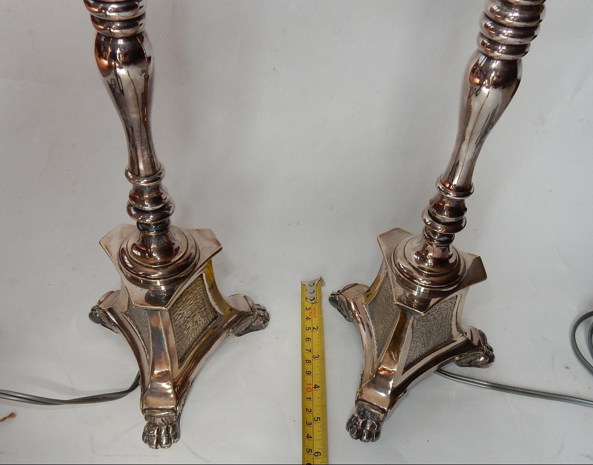 1900/1920 'pair Of Tripod Candlesticks In Silver Bronze Signed A.mourier H 50 X 14x 14 Cm-photo-8