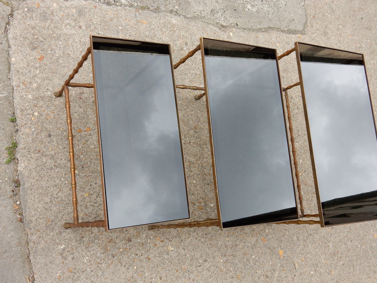 1950/70′ Série De 3 Tables Gigognes Modèle Bambou Avec Pieds Griffes Maison Baguès-photo-3