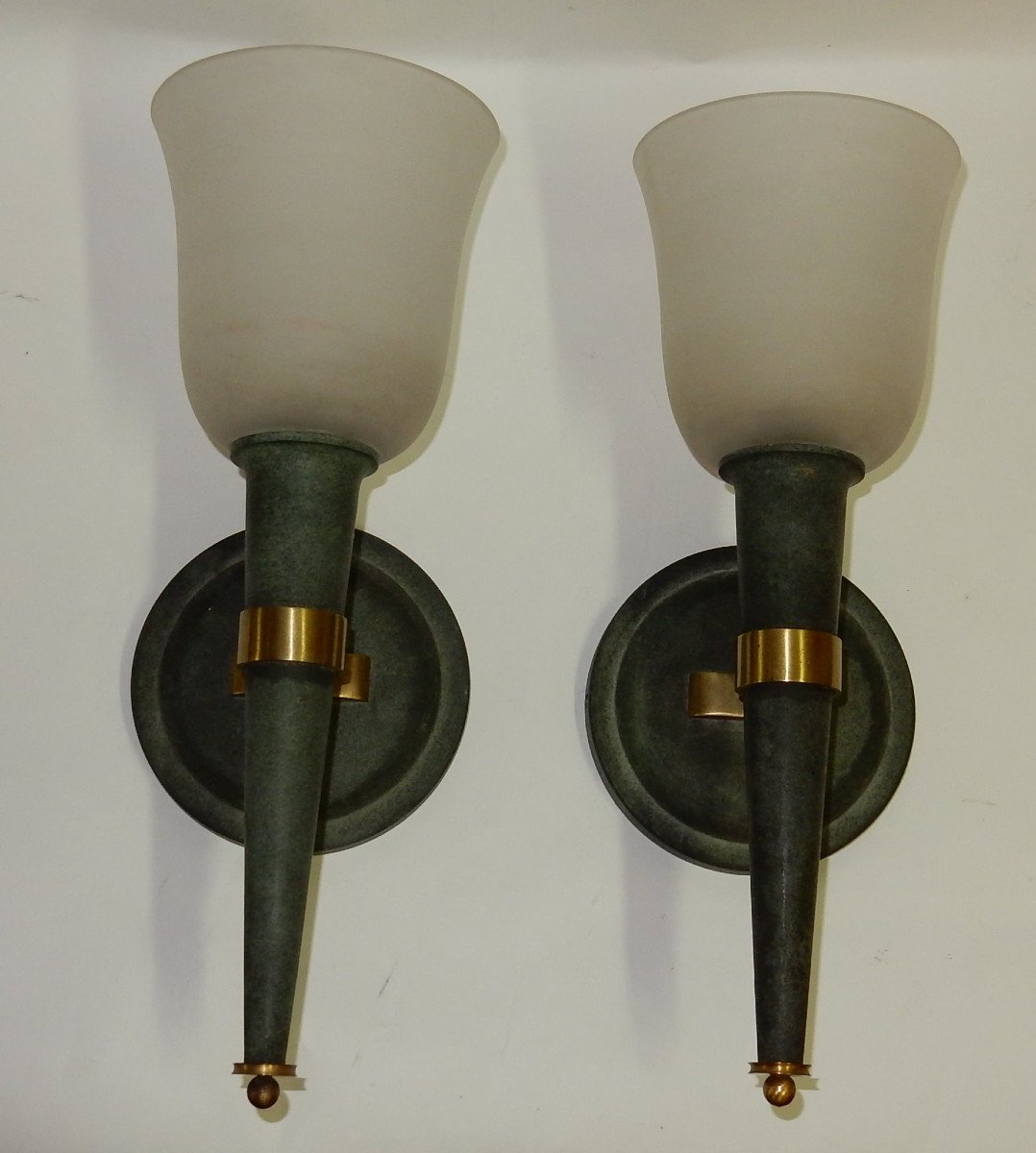 1940 ′ Pair Of Art Deco Sconces By Perzel Signed-photo-3