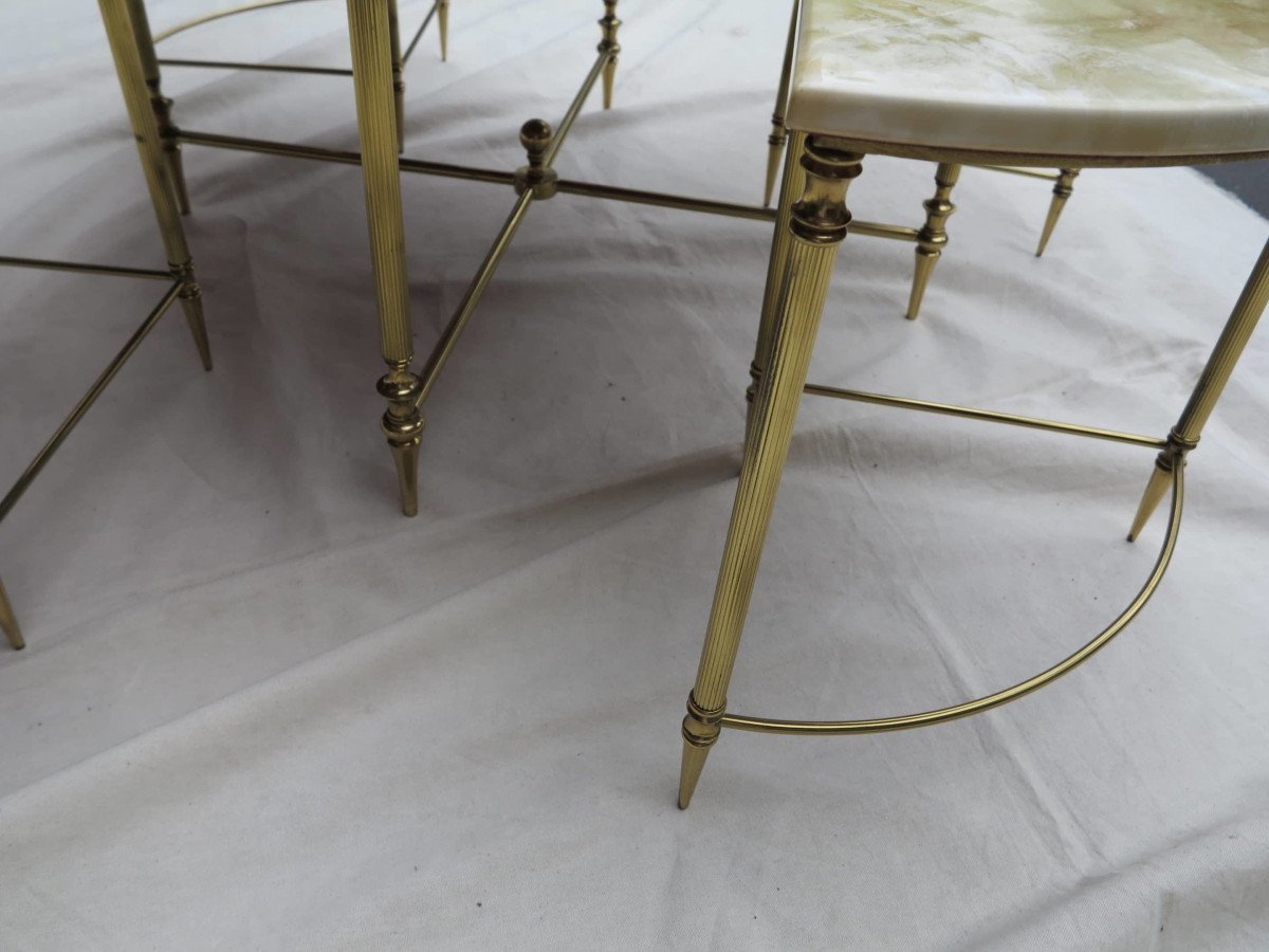 1950/70′ Table Basse Maison Baguès En Bronze Et Ses 4 Tables En Angles-photo-1