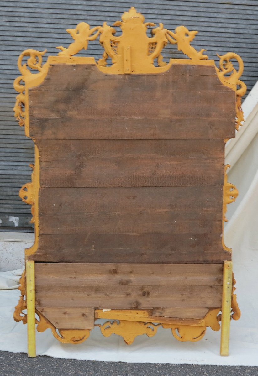 Nap III Mirror With Pare-closes And Beveled Oval Central Medallion, With Angels, Golden Leaves-photo-3