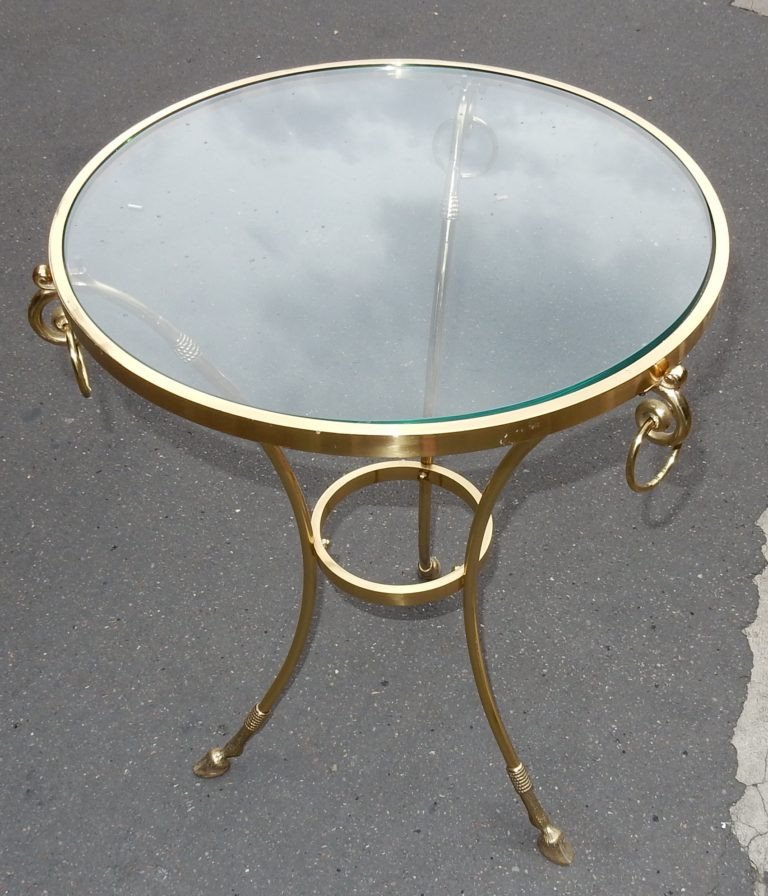 1970/80 'gilt Bronze Pedestal Table Glass Tray Maison Charles-photo-3