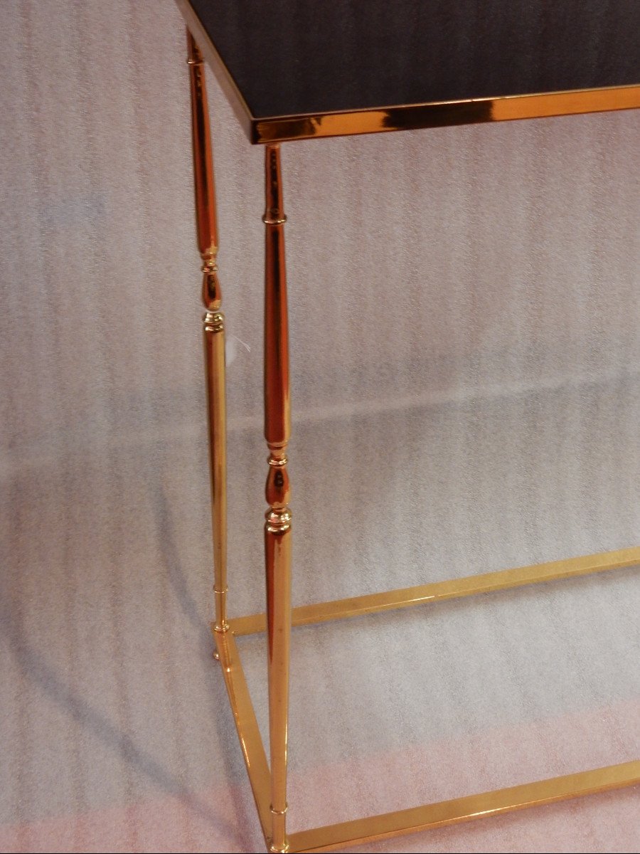 1970′ Console Bronze Doré Plateau Opaline Noire 70 X 30 X H 70 Cm-photo-4