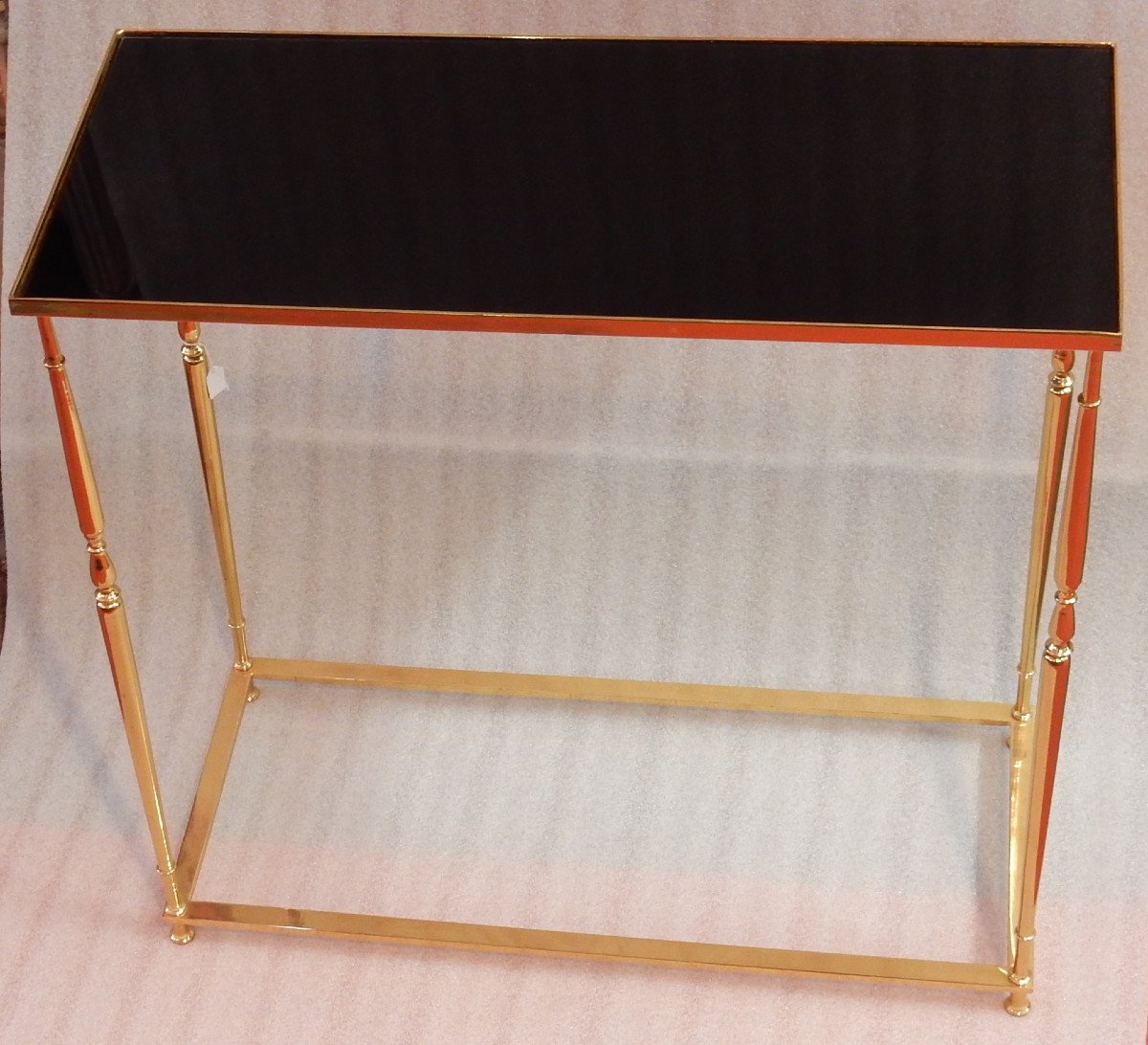 1970′ Console Bronze Doré Plateau Opaline Noire 70 X 30 X H 70 Cm