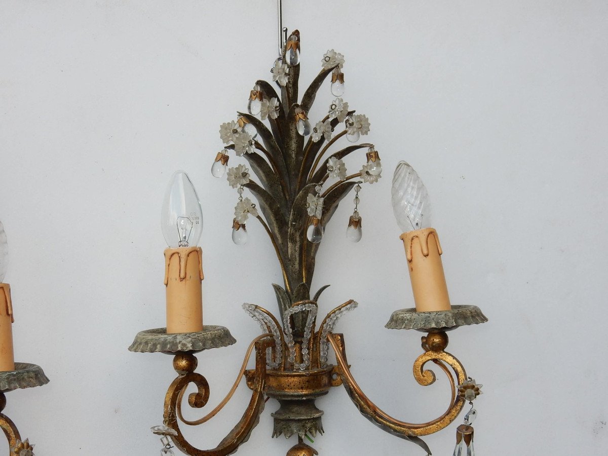 1950/70 ′ Pair Of Sconces With Pineapple Foliage Style Maison Baguès-photo-1