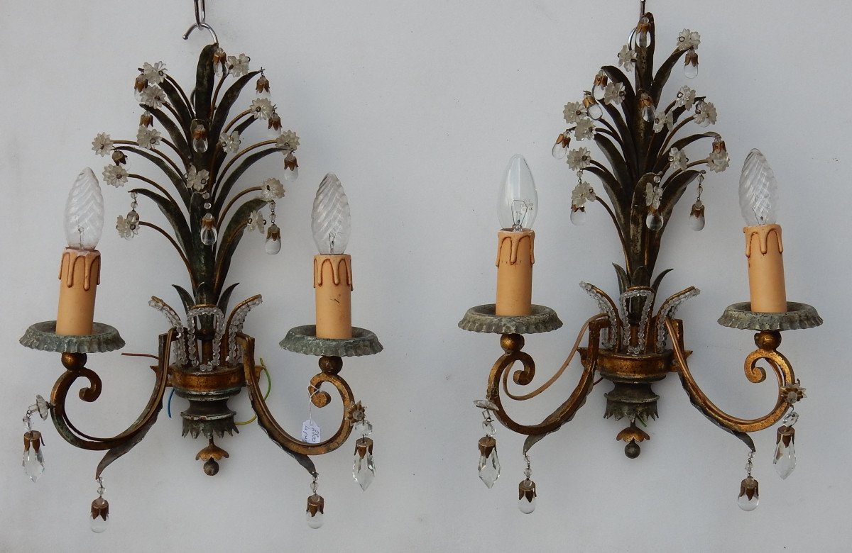 1950/70 ′ Pair Of Sconces With Pineapple Foliage Style Maison Baguès