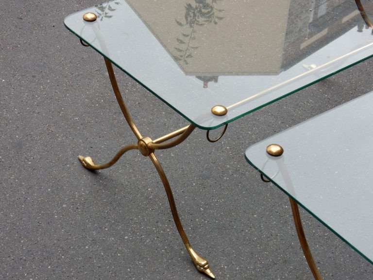 1970 ′ Pair Of Tables With Swan Heads In Brass With Glass Trays-photo-2