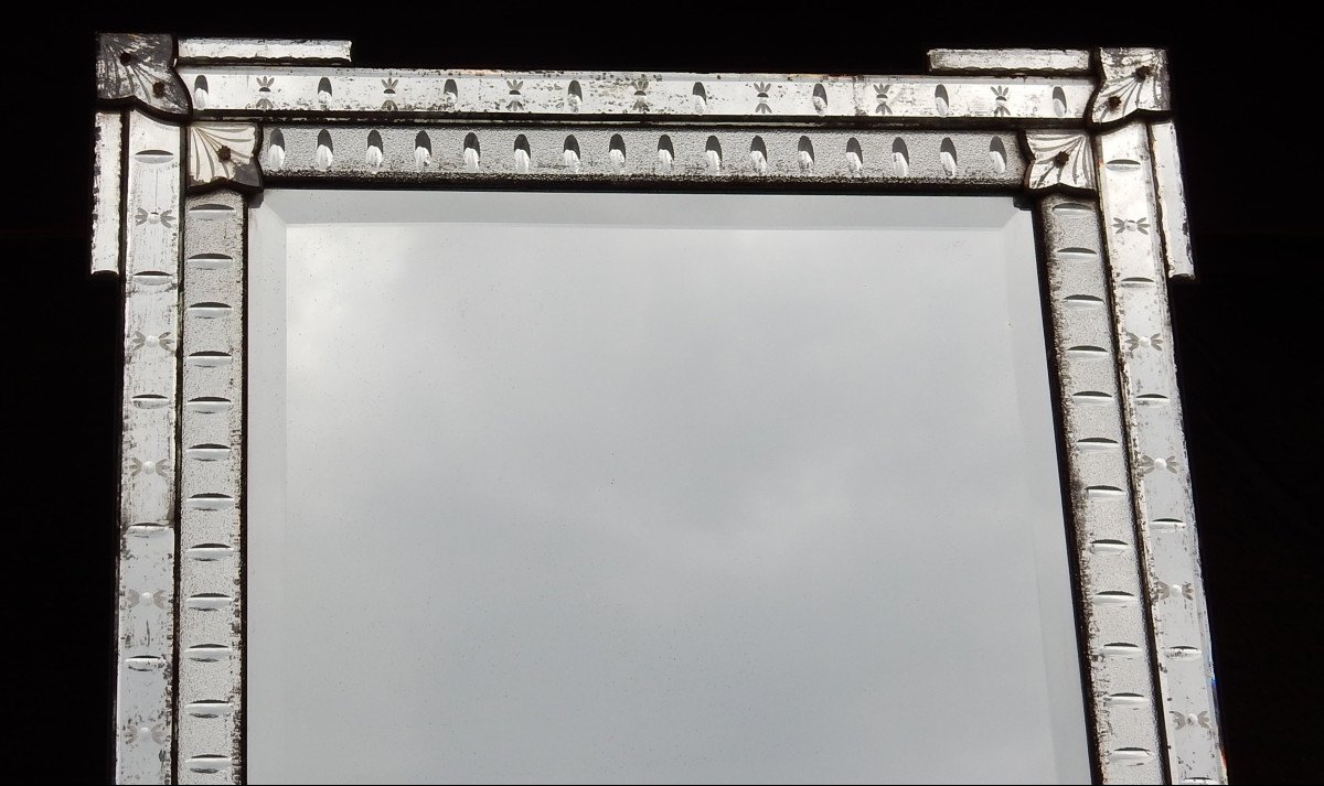1900′ Miroir Venise A Bulles Ovales Et Fleurs 147 X 91 Cm-photo-4