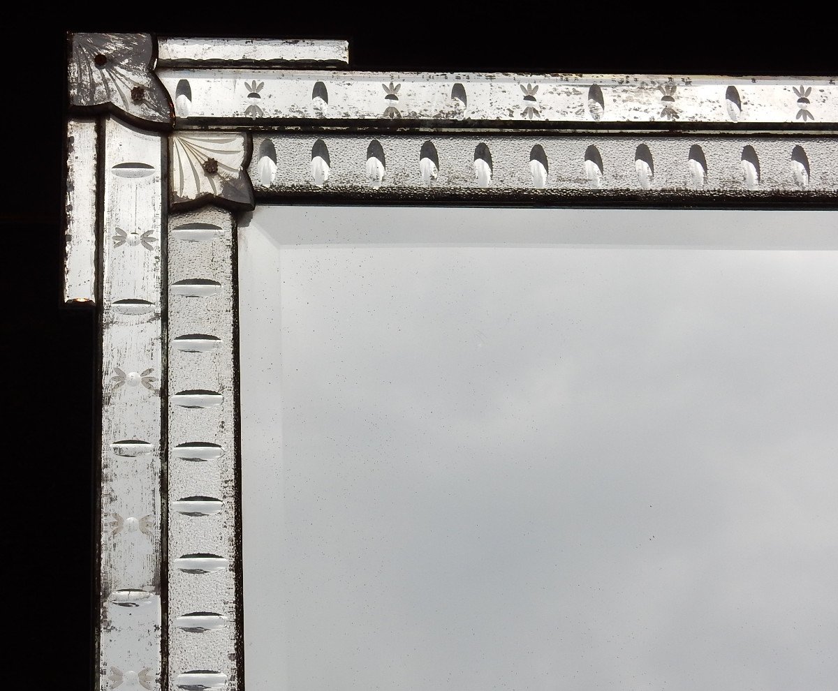 1900′ Miroir Venise A Bulles Ovales Et Fleurs 147 X 91 Cm-photo-1