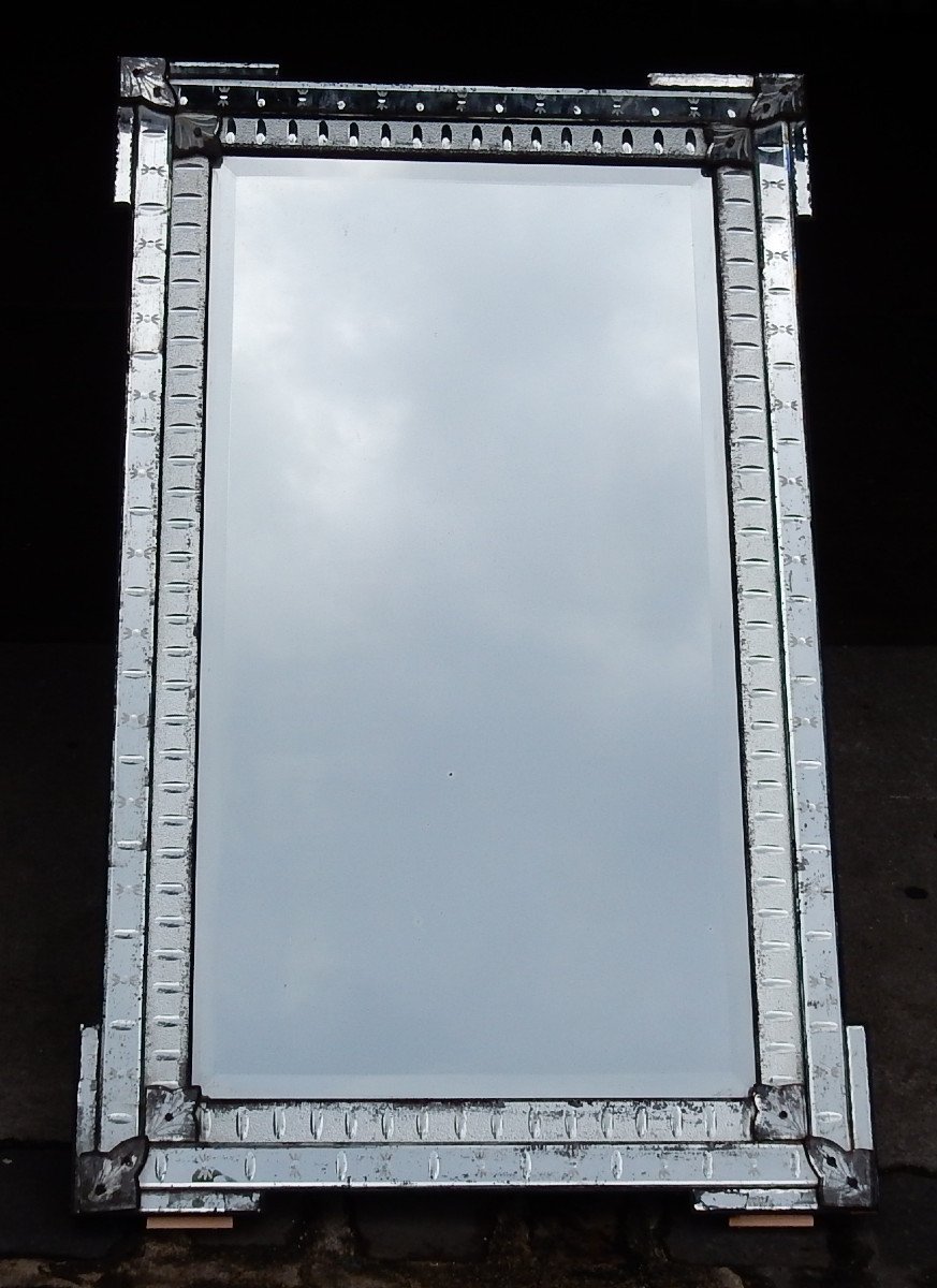 1900′ Miroir Venise A Bulles Ovales Et Fleurs 147 X 91 Cm