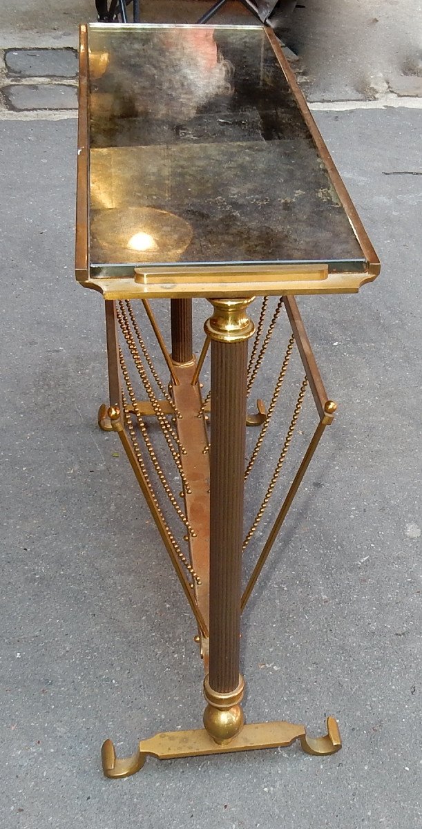 1970 ′ Maison Jansen Magazine Holder In Gilt Bronze, Oxidized Mirror Tray-photo-2