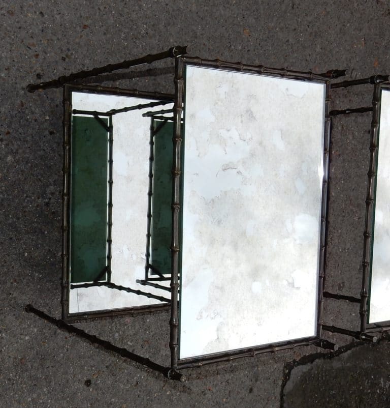 1950/70′ Paire De Bouts De Canapé En Bronze Maison Baguès Décor Bambou 51 X 37 Cm-photo-3