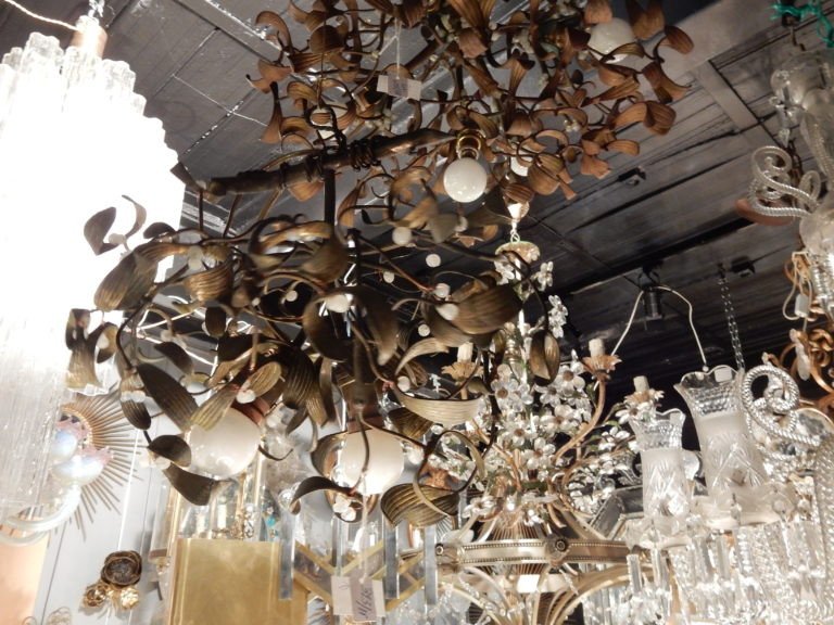 1900 'boule De Mistletoe In Bronze Art Nouveau Chandelier With 2 Lights Diameter 45 Cm-photo-3