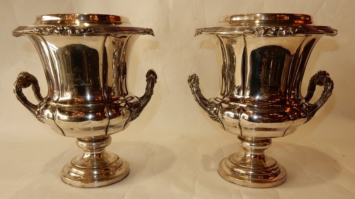 1900 ′ Pair Of Silver Metal Coolers Napoleon Style 3
