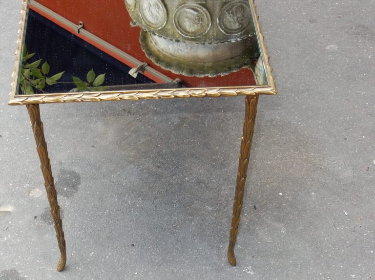 1950/70' Table Basse En Bronze Doré Décor Palmier Maison Charles 87 X 37 Cm-photo-3