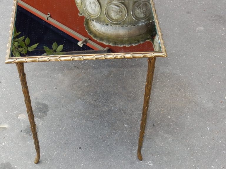 1950/70 'gilt Bronze Coffee Table Palm Tree Decor Maison Charles 87 X 37 Cm-photo-3