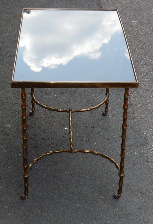 1970 ′ Maison Baguès Coffee Table On Wheels Bamboo Decor In Brass And Opaline-photo-3