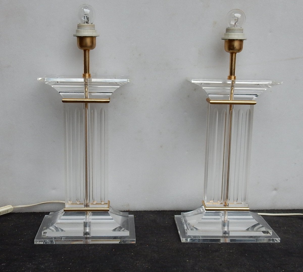 1970 'pair Of Lamps In Altuglas Decor Columns-photo-1
