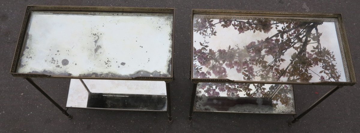 1970 'pair Of Rectangular Sofa Ends Maison Bagués Silver Oxidized Mirror Trays-photo-4