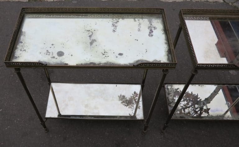 1970 'pair Of Rectangular Sofa Ends Maison Bagués Silver Oxidized Mirror Trays-photo-1