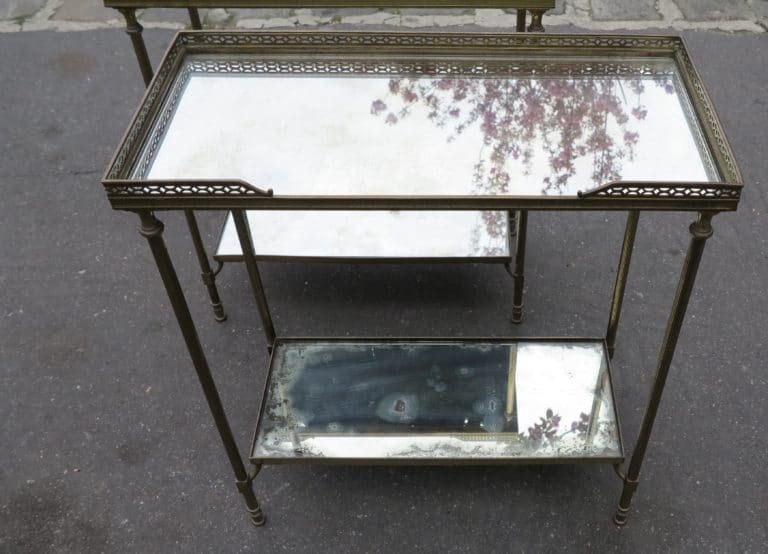 1970 'pair Of Rectangular Sofa Ends Maison Bagués Silver Oxidized Mirror Trays-photo-2